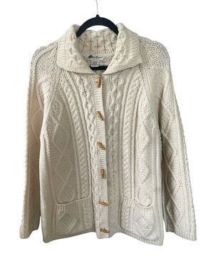 Eddie Bauer Cream Cable Knit Toggle Cardigan Medium